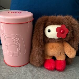 Cute Plush Bunny Toy with Pink and Red Accents